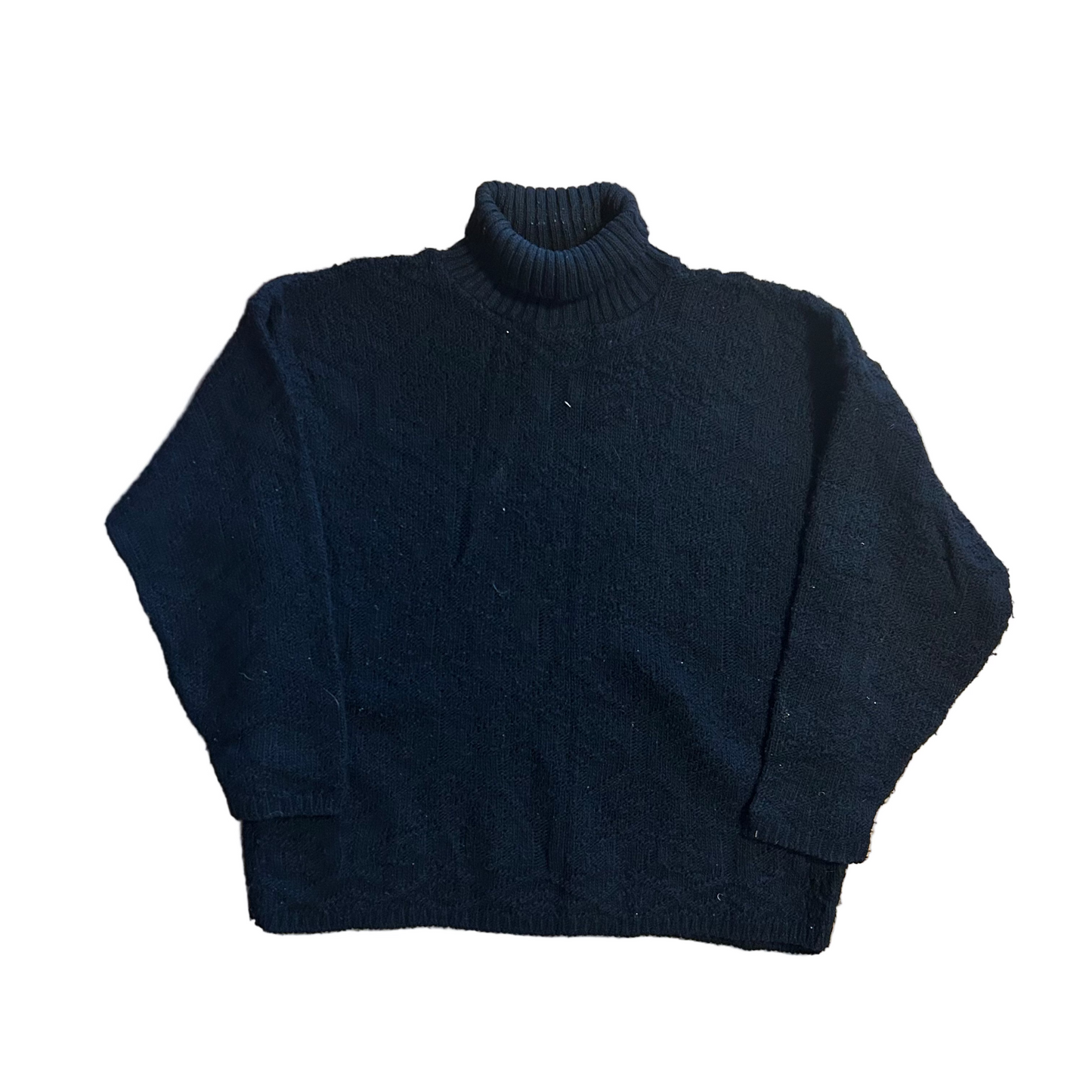 80/90's Vertical Sport Black Acrylic Turtleneck Sweater - Large - 23" x 25"