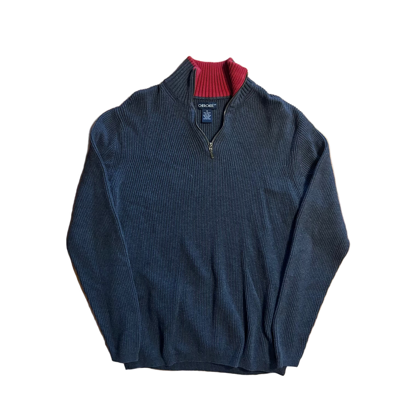 Cherokee Grey Cotton Quarter Zip Sweater - Medium - 20" x 26"