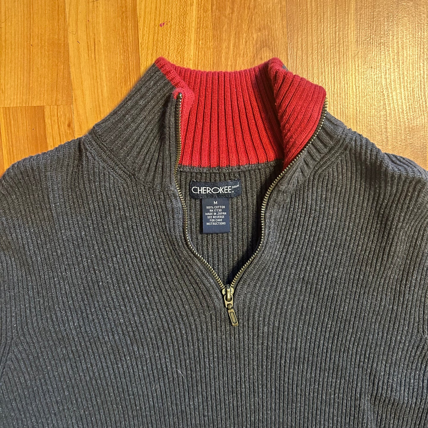 Cherokee Grey Cotton Quarter Zip Sweater - Medium - 20" x 26"