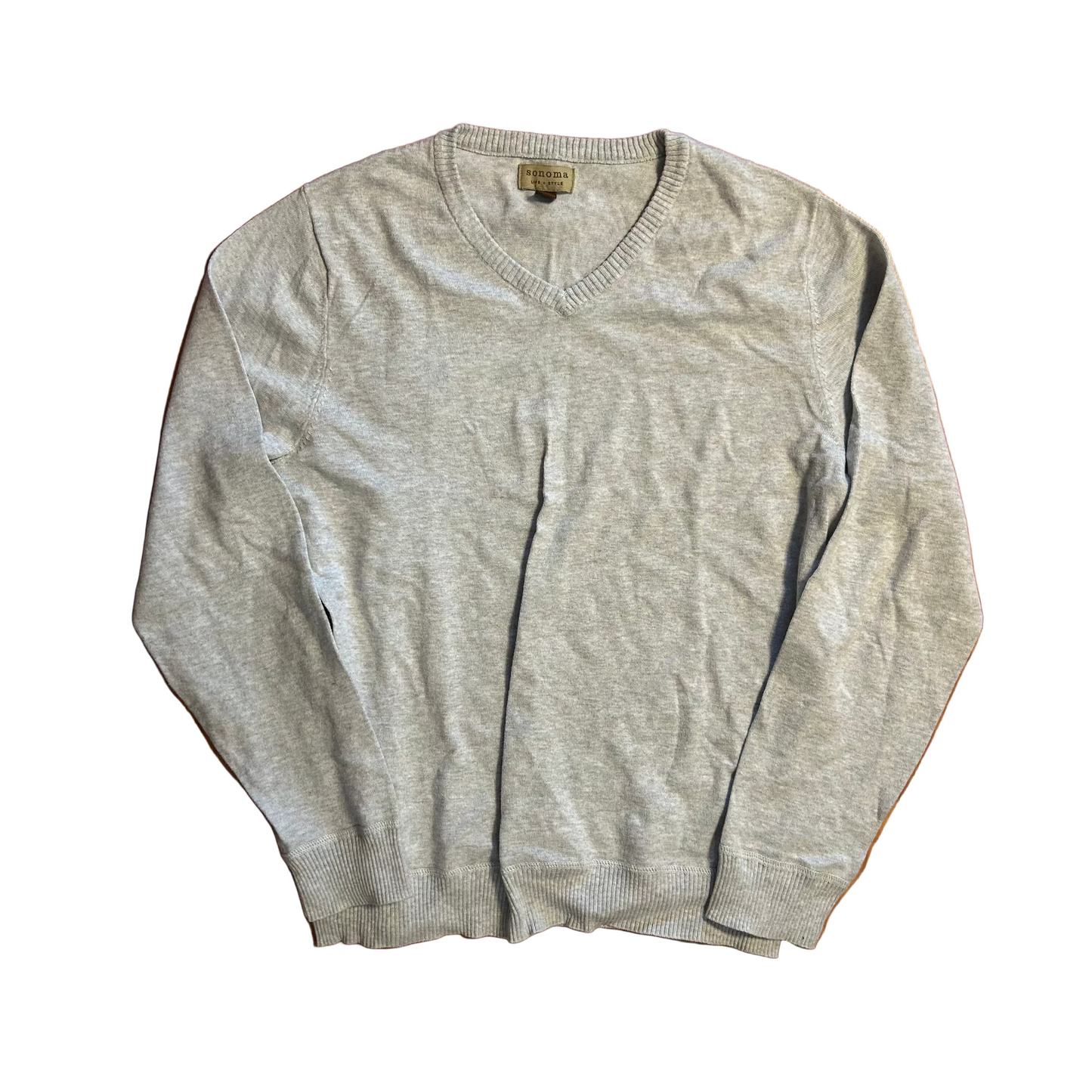 Sonoma Lifestyle Grey Cotton V Neck Sweater - Medium - 21" x 27"