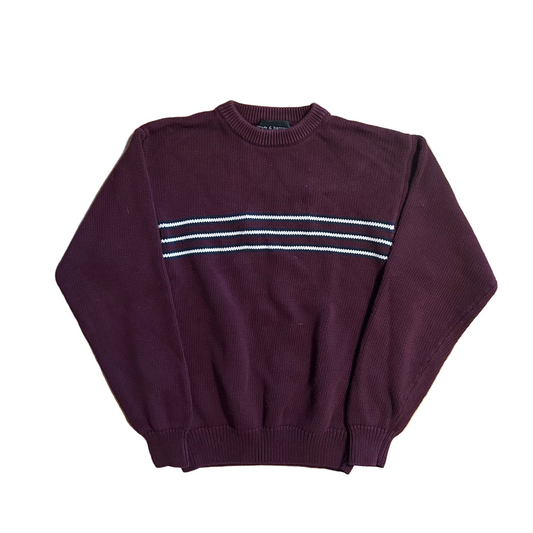 Croft and Barrow Maroon Chunky Knit Striped Sweater - Medium - 20" x 24"