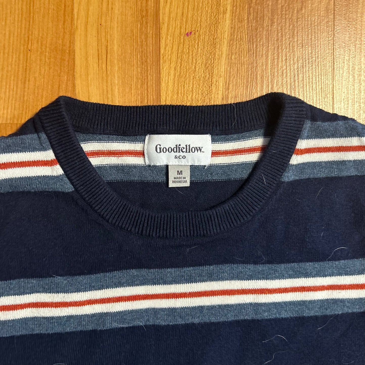 Goodfellow Navy Striped Cotton Sweater - Medium - 20" x 26"