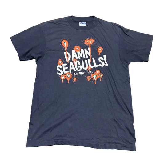 90’s Hanes Damn Seagulls Key West Florida Funny Black Tshirt - Small - 19.5" x 27"
