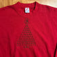 90's Jerzees Red Cotton Poly Safety Pin Christmas Tree Crewneck Sweatshirt - Large - 22" x 27"