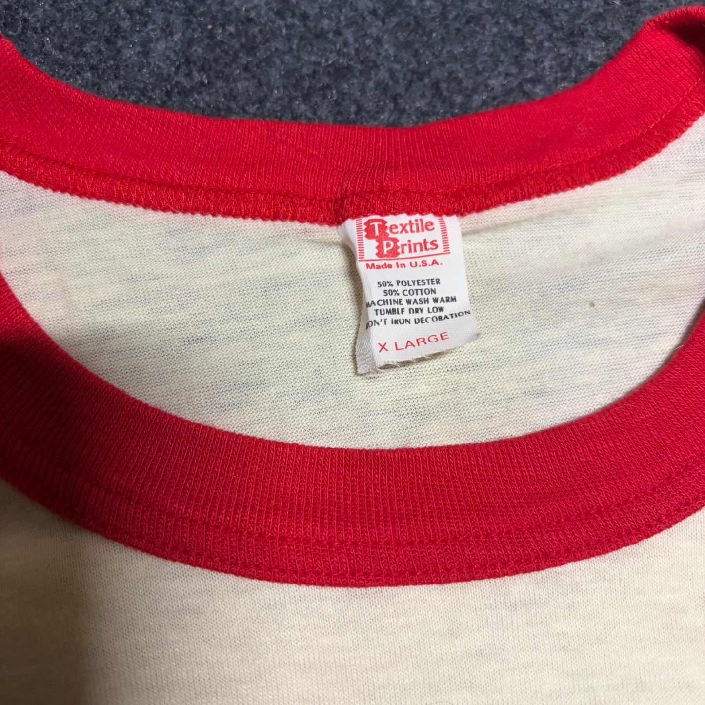 70/80’s Textile Prints Philmont Red White Ringer Tshirt - Small - 18" x 25.5"