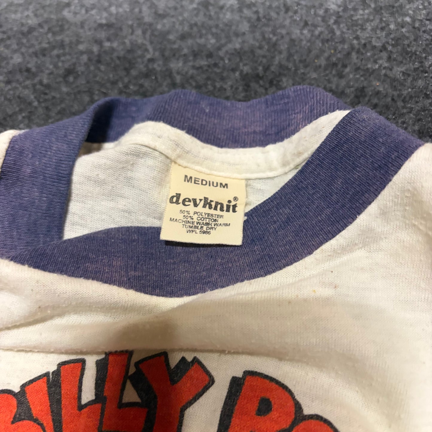 80’s DevKnit Billy Bob Showbiz Pizza Place White Blue Kids Ringer Tshirt - XSmall - 13" x 17"