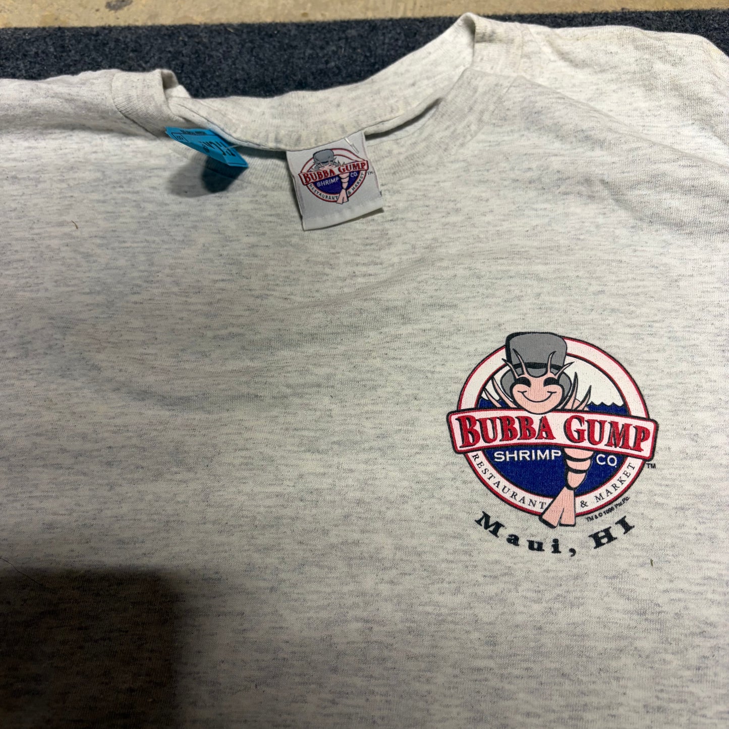 90’s Bubba Gump Maui Hawaii Restaurant Logo Grey Tshirt - XLarge - 25" x 31"