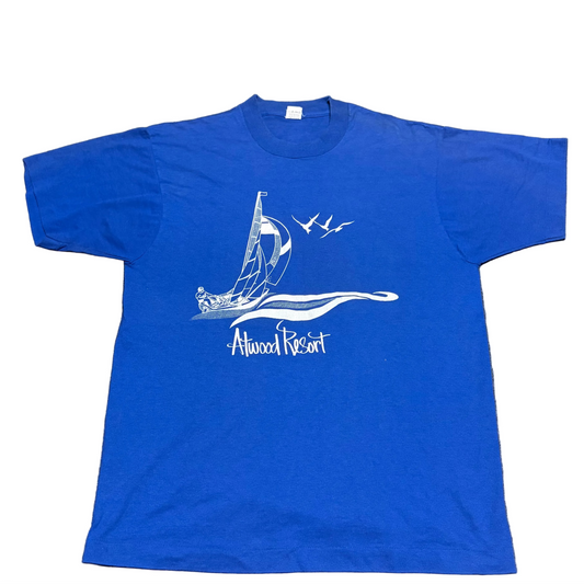 70/80’s Velva Sheen Atwood Resort Boating Blue Tshirt - Medium - 20.5" x 28"