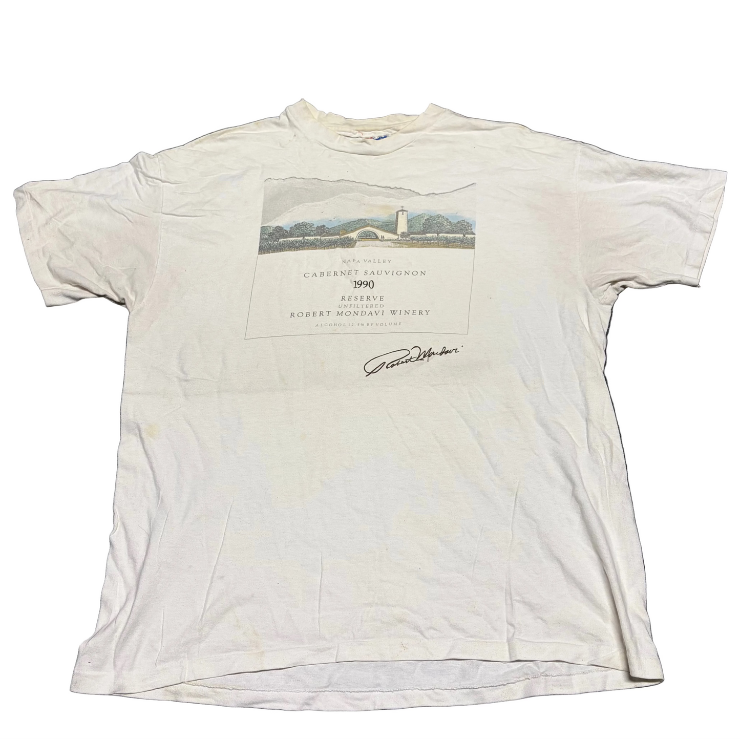 90’s Hanes Beefy Napa Valley Cabernet Sauvignon Winery White Tshirt - Large - 23" x 29"
