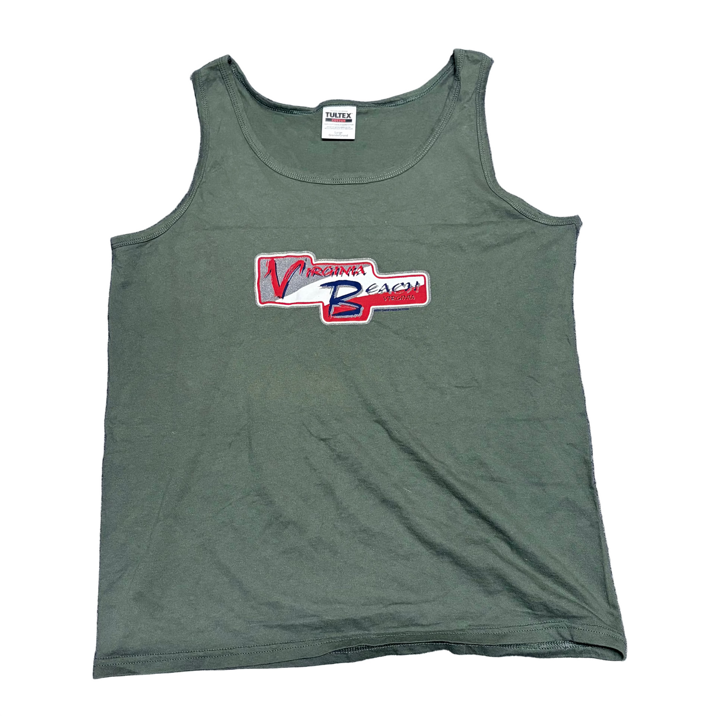 90’s Tultex Virginia Beach Green Olive Tanktop Shirt - Large - 22" x 25.5"