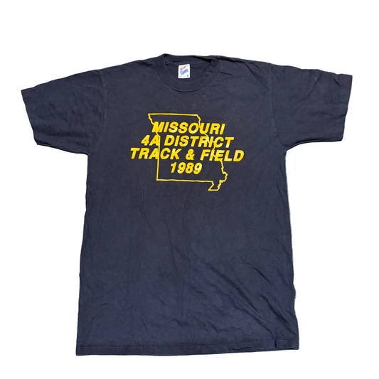80/90’s Jerzees Missouri Track and Field Black Cotton Tshirt - Medium - 19.5" x
