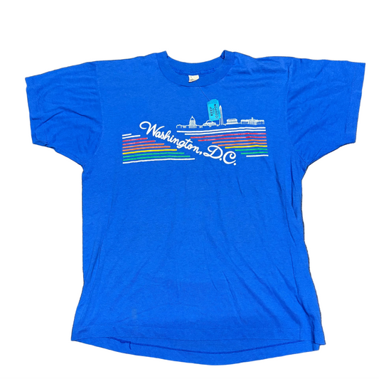 80’s Screen Stars Washington DC Rainbow Blue Tshirt - Small - 19.5" x 25"