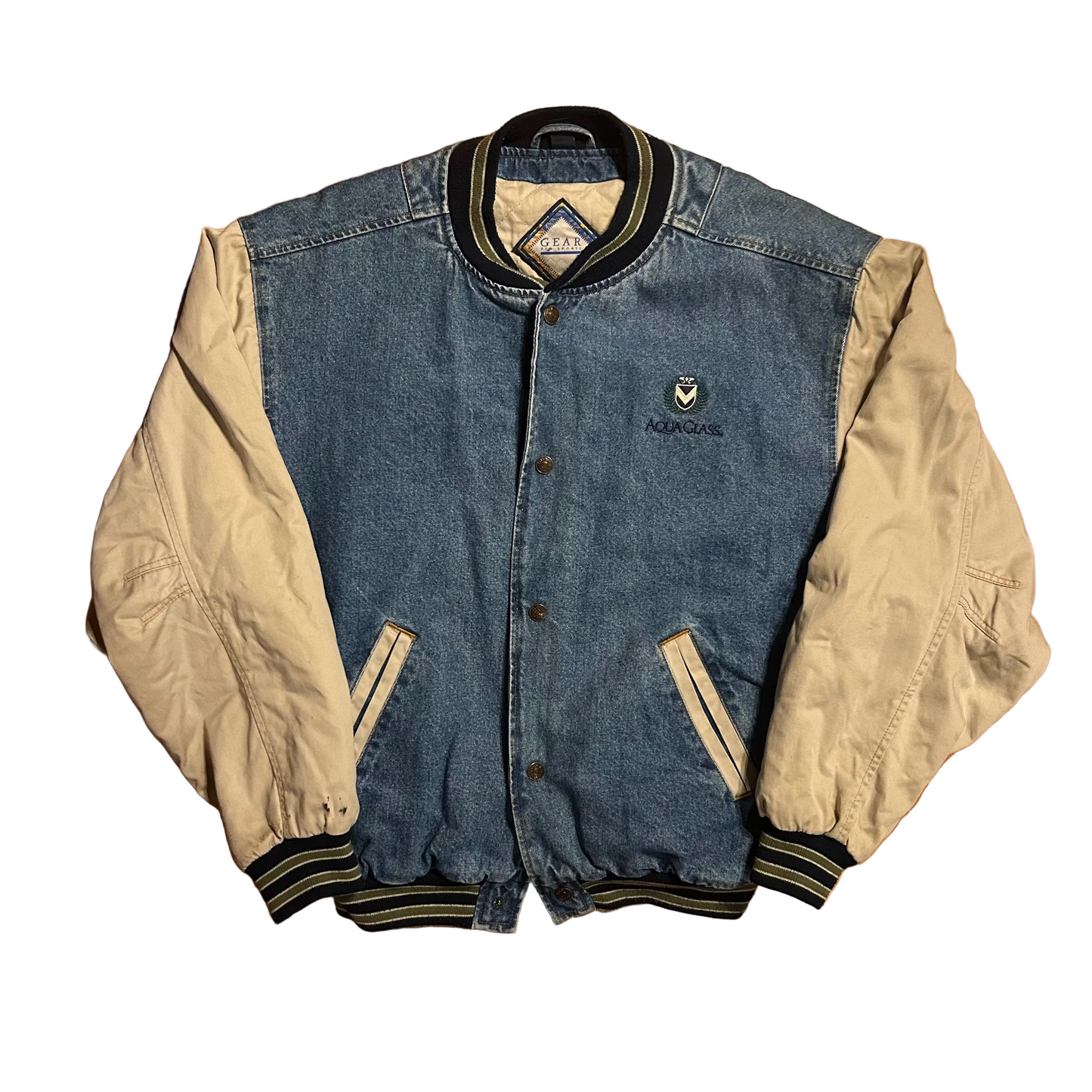 90’s Gear for Sports Denim Varsity Bomber Jacket - XLarge - 25" x 26.5"