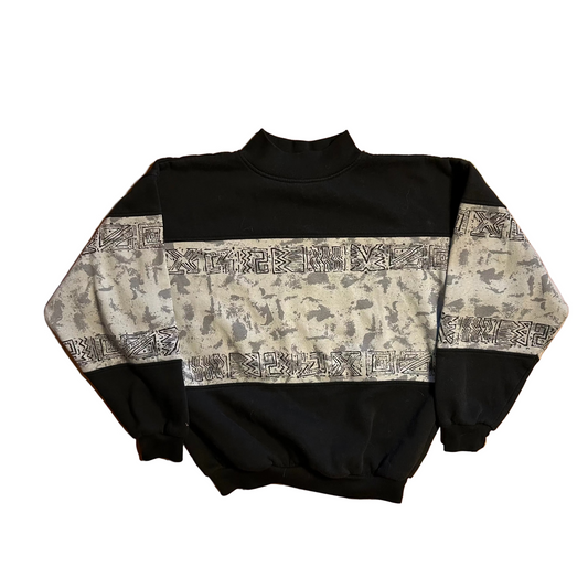 90's Permit Black Black White Mock Neck Sweatshirt - Large - 22" x 22"
