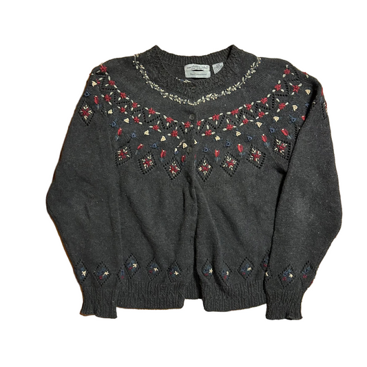 Handmade Northern Isles Grey Cardigan Sweater - Medium - 20" x 23"