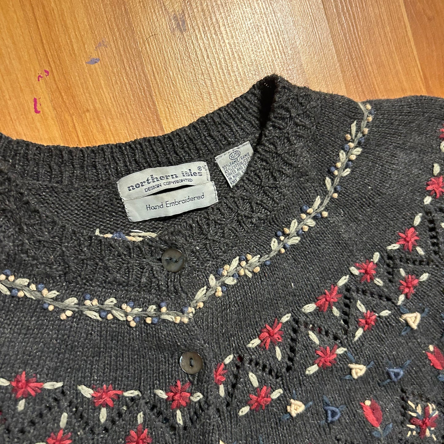Handmade Northern Isles Grey Cardigan Sweater - Medium - 20" x 23"