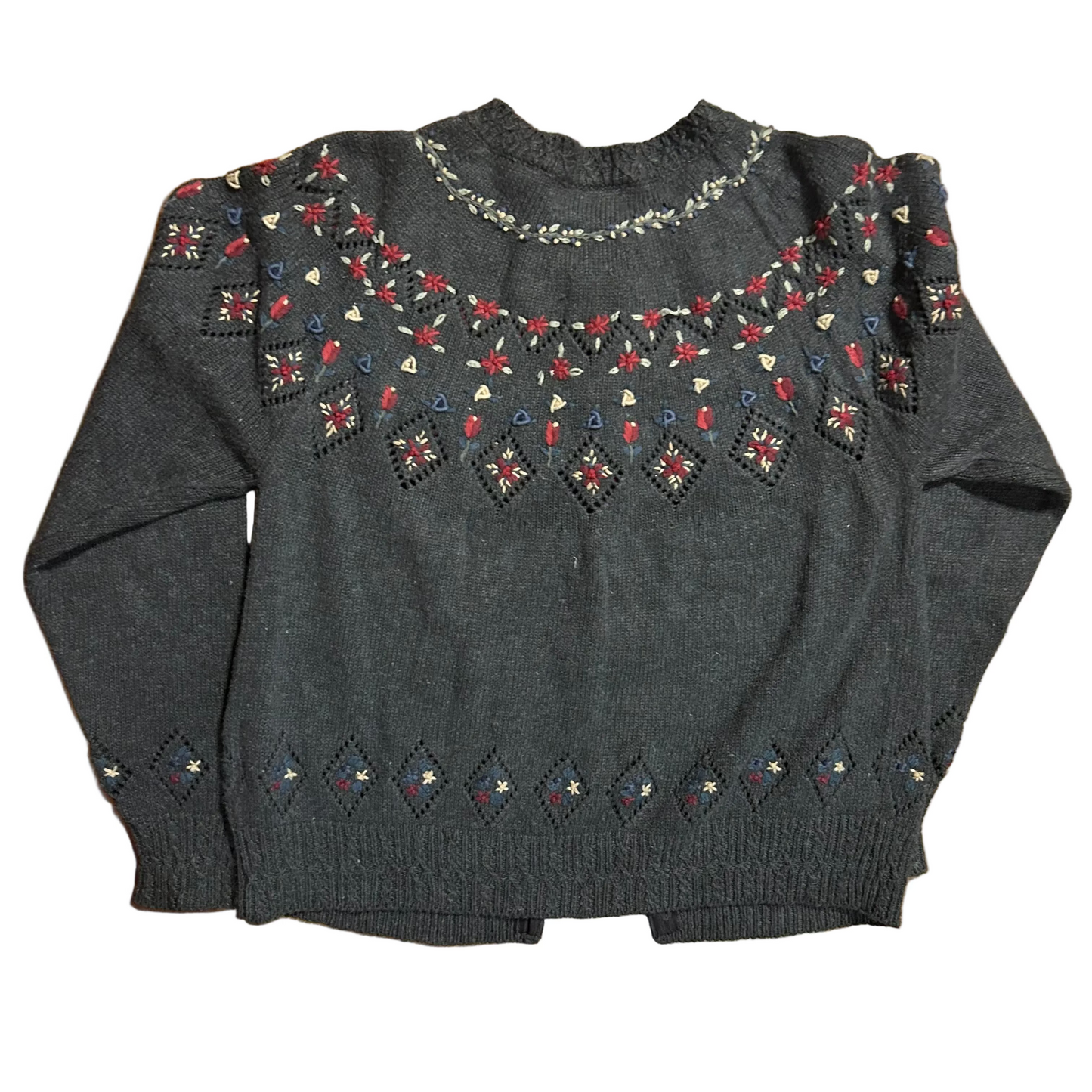 Handmade Northern Isles Grey Cardigan Sweater - Medium - 20" x 23"
