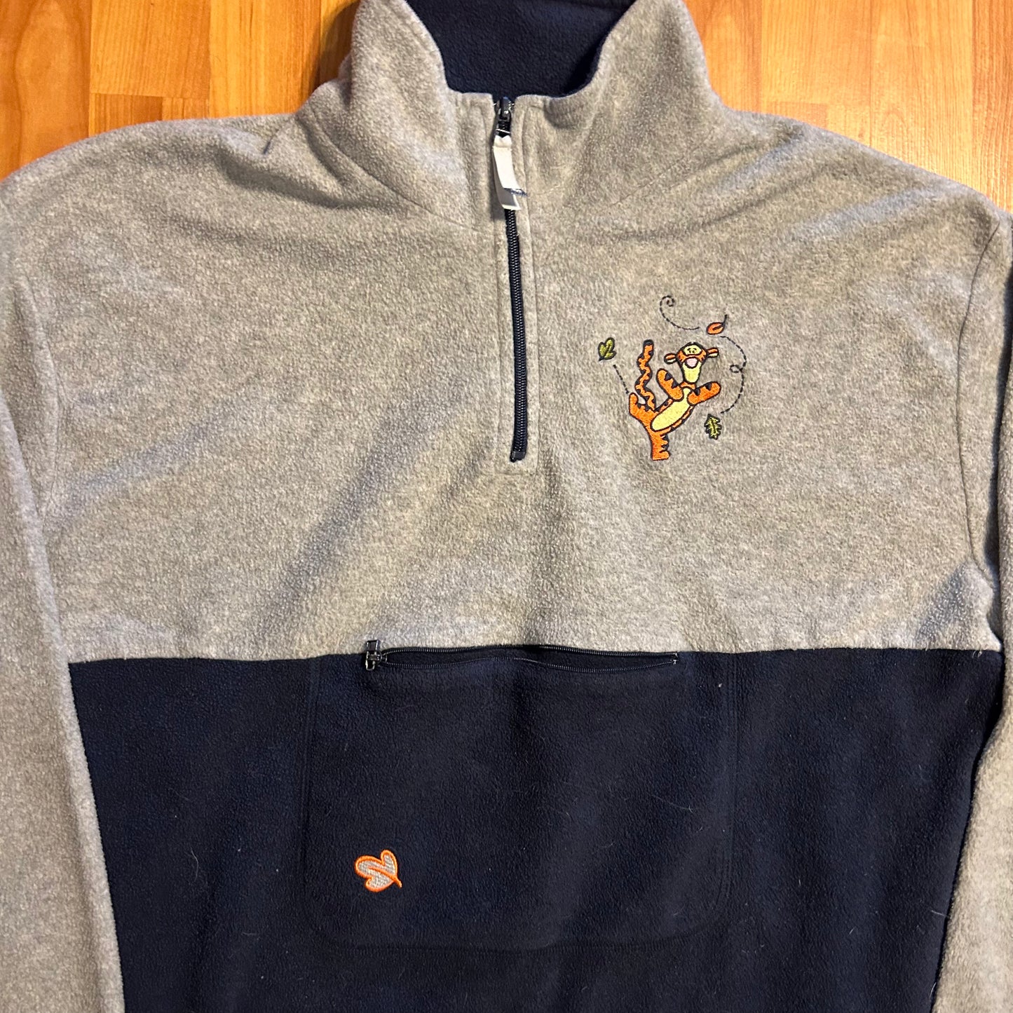 Pooh Tigger Grey Black Quarter Zip Fleece Sweatshirt - XLarge - 25" x 27"