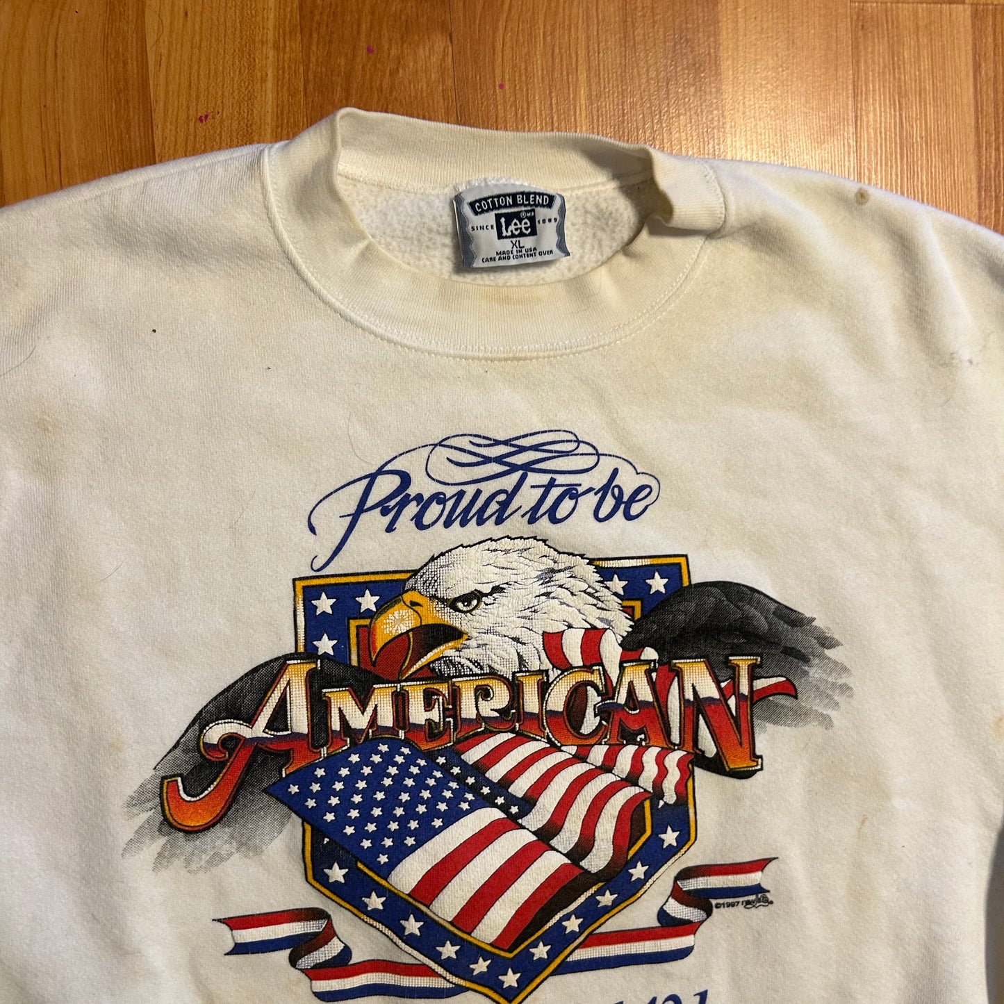 90's Lee Proud to be American VFW Fort Wayne White Crewneck Sweatshirt - XLarge - 25" x 26.5"