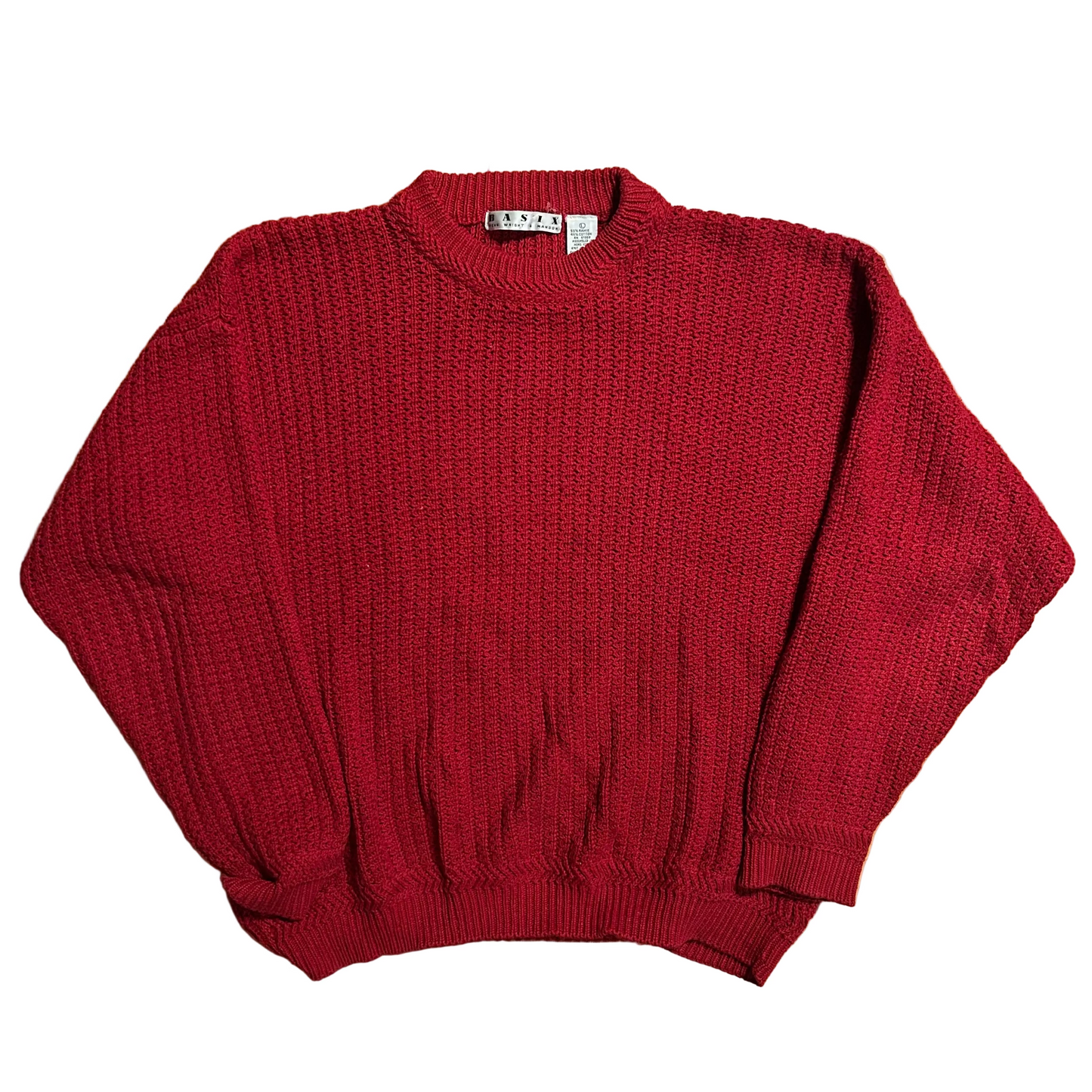 80’s Fenn Wright Basix Ramie Cotton Chunky Knit Red Sweater - XLarge - 25" x 28"