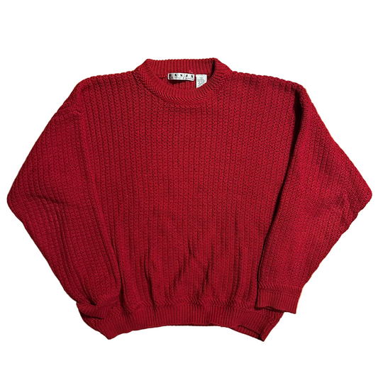 80’s Fenn Wright Basix Ramie Cotton Chunky Knit Red Sweater - XLarge - 25" x 28"
