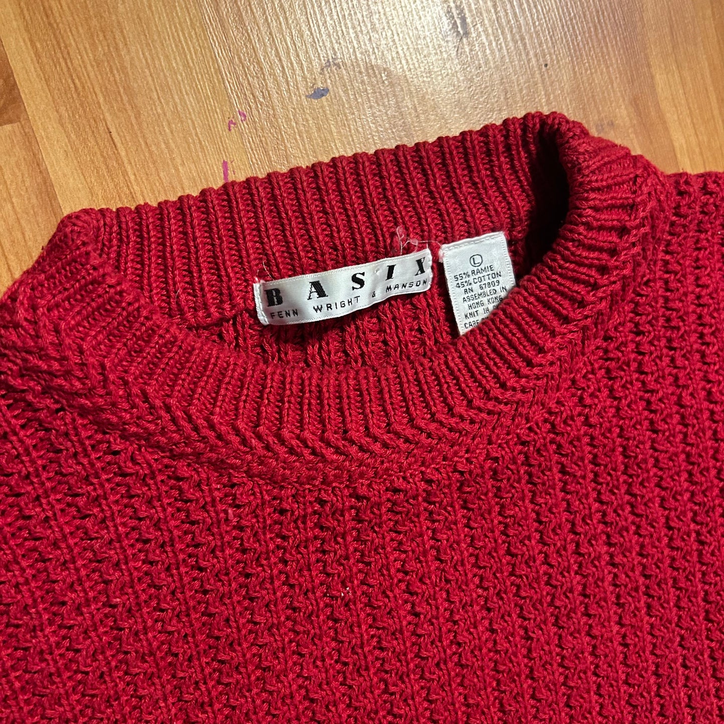 80’s Fenn Wright Basix Ramie Cotton Chunky Knit Red Sweater - XLarge - 25" x 28"
