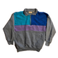70/80's GBC Color Blocked Purple Teal Blue Grey Quarter Zip Fleece Sweatshirt - Large - 23" x 26"