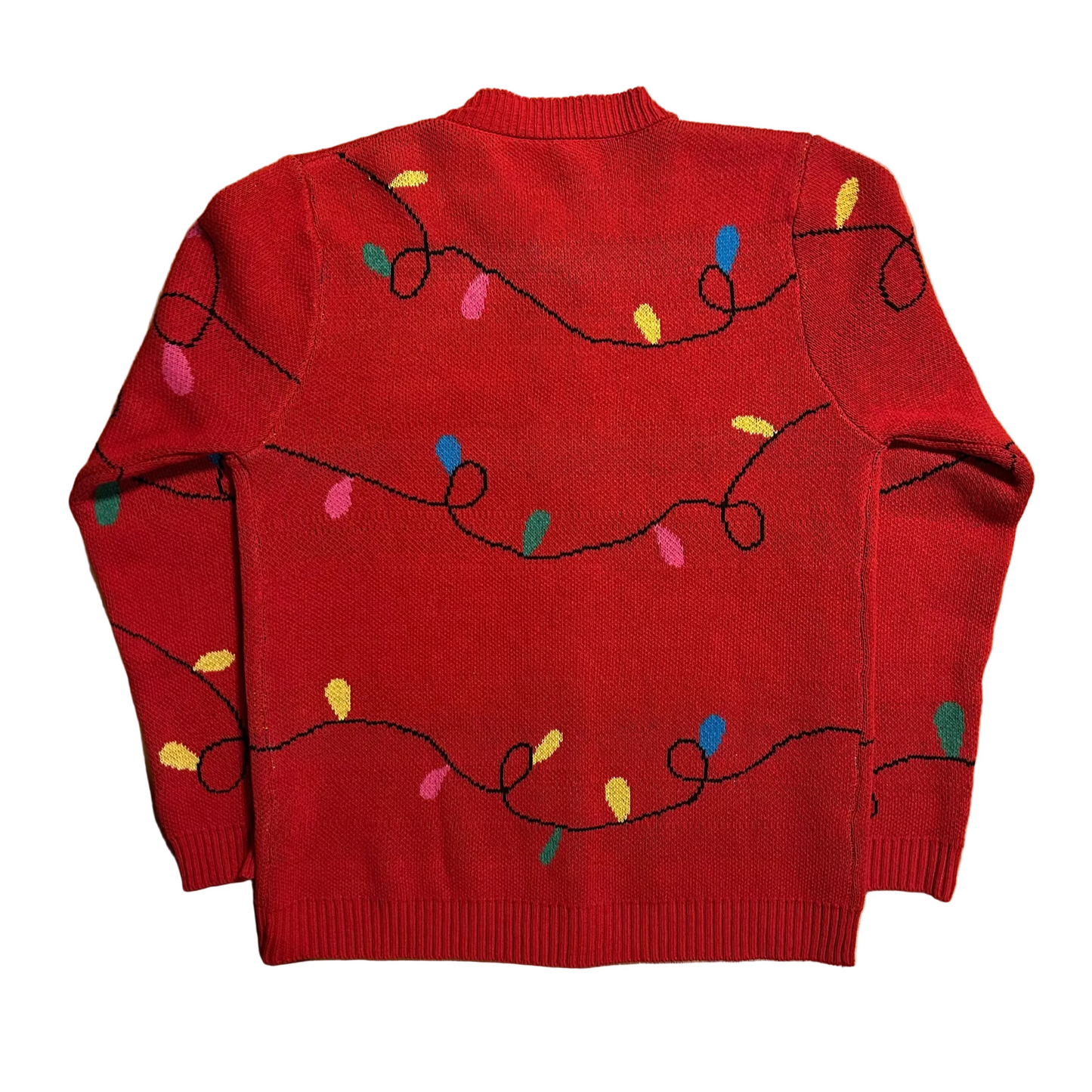 Red Christmas Lights Cardigan Sweater - Large - 22" x 29"