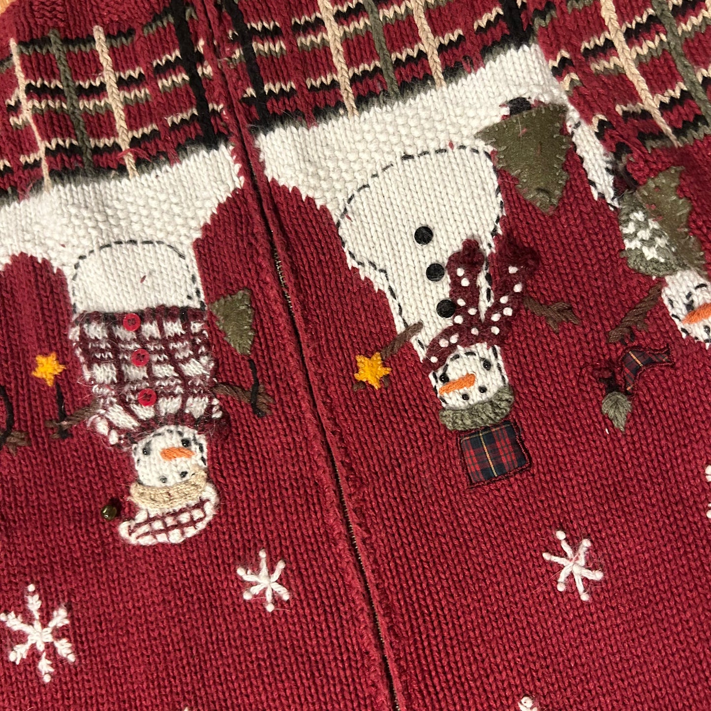 Croft and Barrow Red Zip Up Snowman Cardigan Sweater - Large - 23" x 25"
