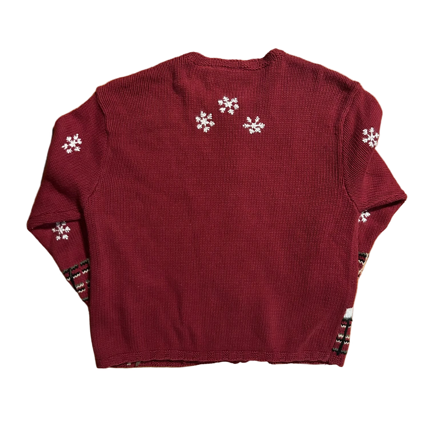 Croft and Barrow Red Zip Up Snowman Cardigan Sweater - Large - 23" x 25"