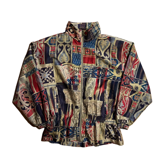 90's East West Silk Zip Up Windbreaker Jacket - Large - 23" x 26"