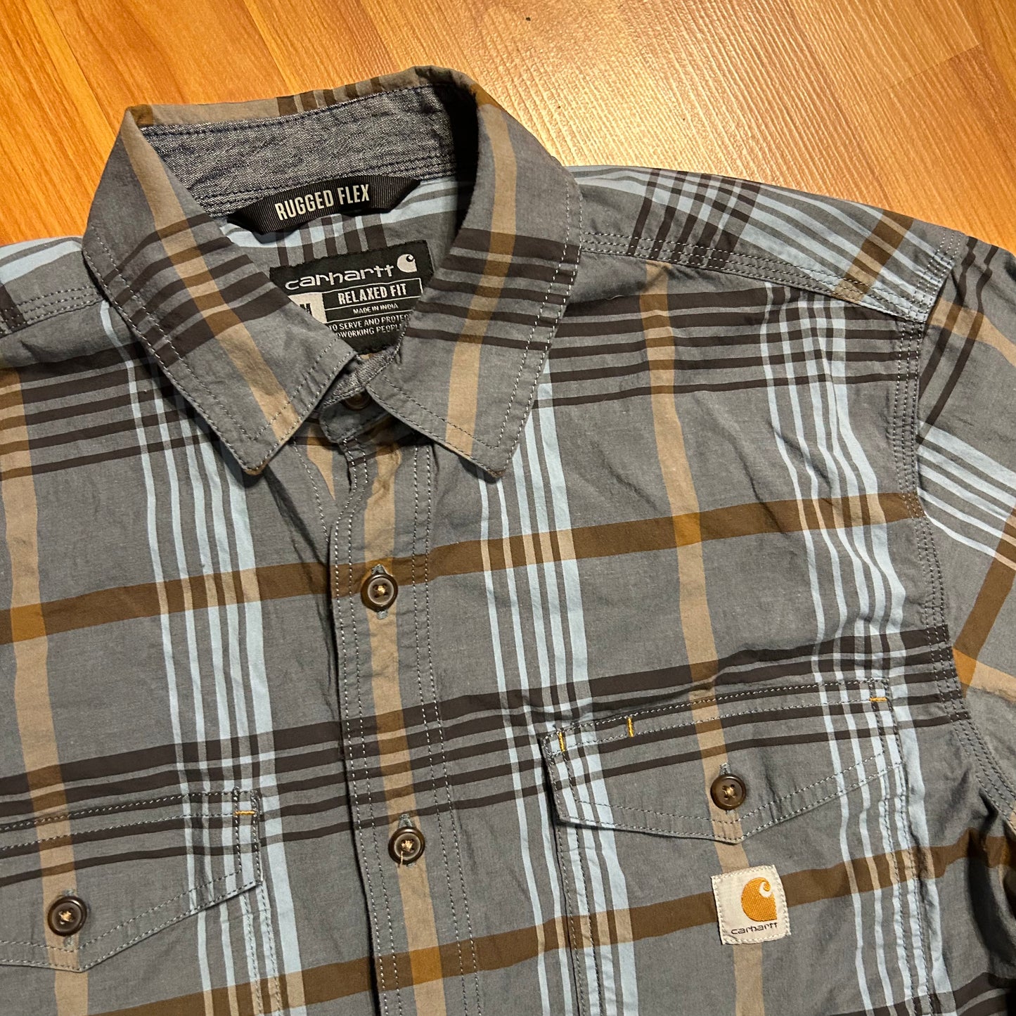 Carhartt Carphartt Blue Plaid Button Up Shirt - Large - 22" x 30"