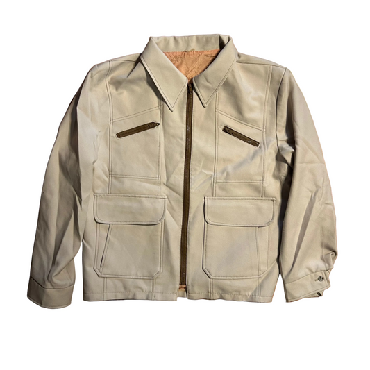 70's Tan Lined Zip Up Windbreaker Jacket - XLarge - 24" x 27"