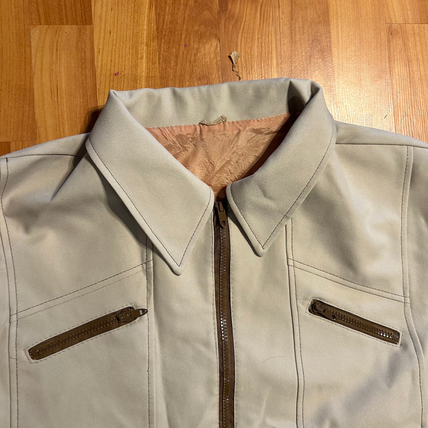 70's Tan Lined Zip Up Windbreaker Jacket - XLarge - 24" x 27"