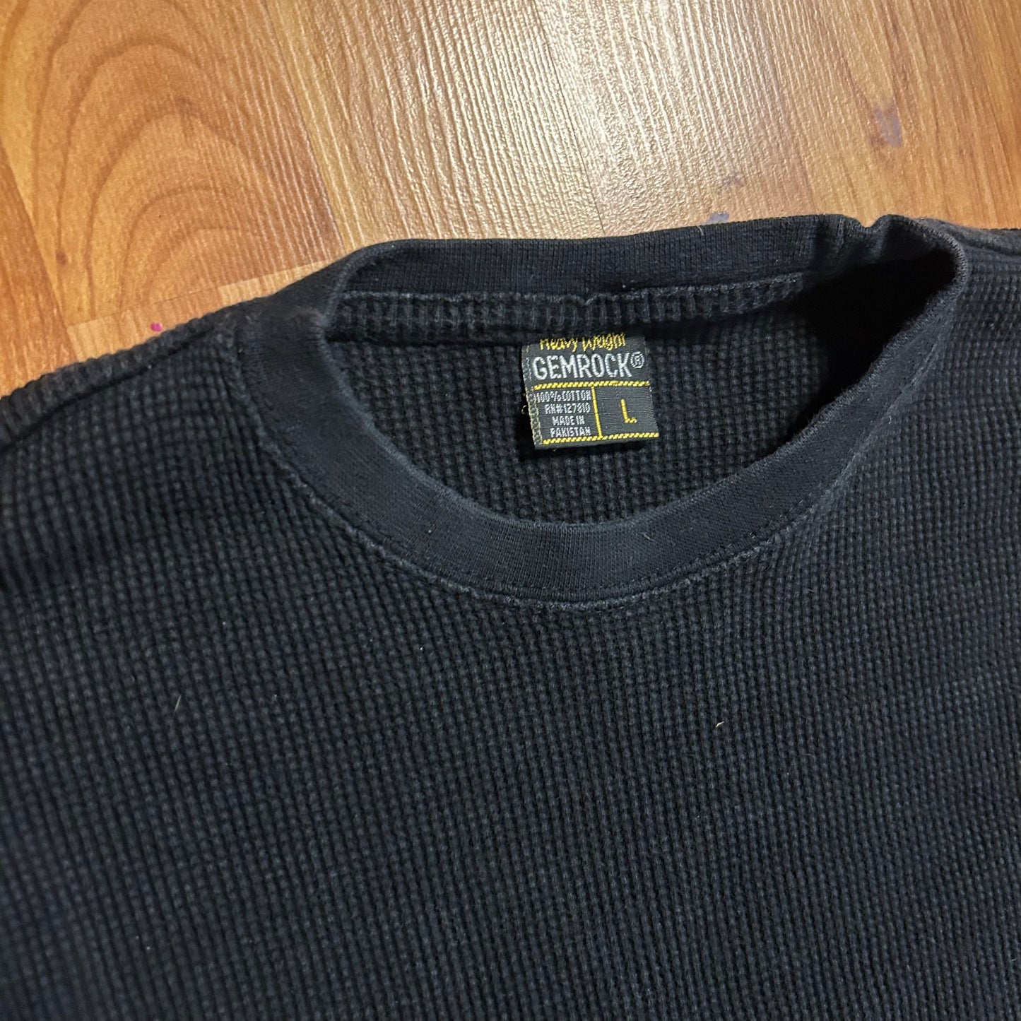 GemRock Waffle Knit Black Longsleeve Thermal Shirt - Medium - 20" x 24"