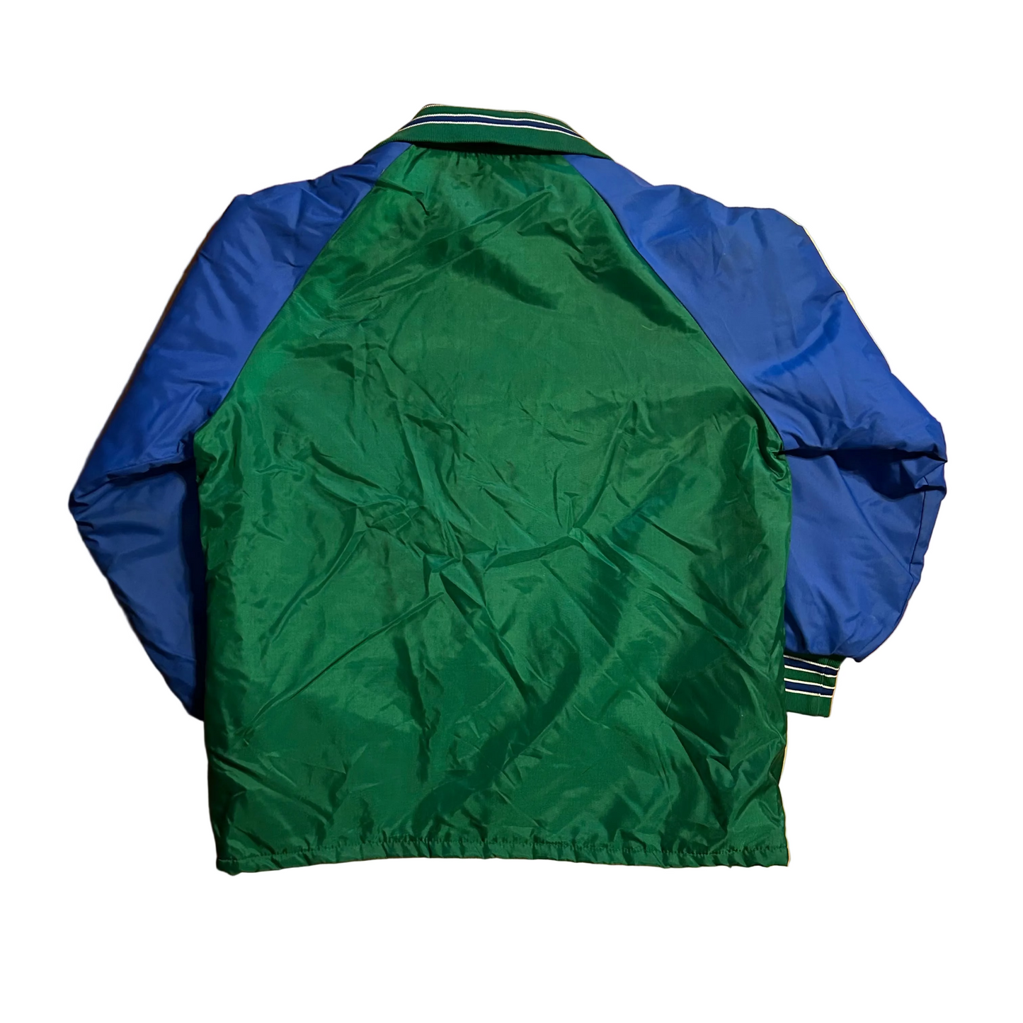 70/80's Gem Sportswear Zip Up Varsity Fur Lined Green Blue Jacket Coat - XLarge - 24" x 28"