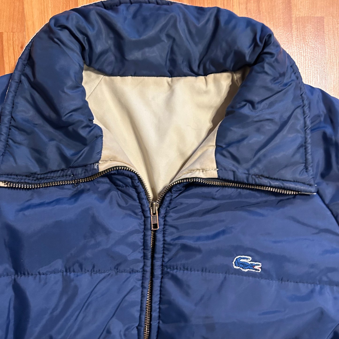 Lacoste Navy Blue Zip Up Puffer Jacket - Large - 23" x 25"
