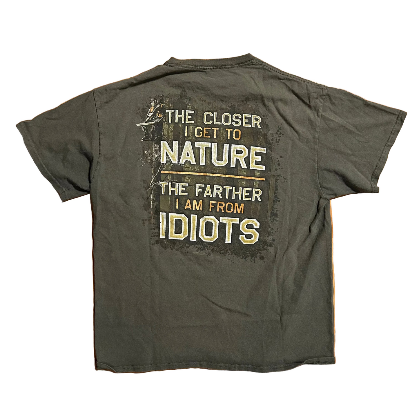 Closer To Nature Further From Idiots Buckwear Deer Green Tshirt - Medium - 21" x 26.5"