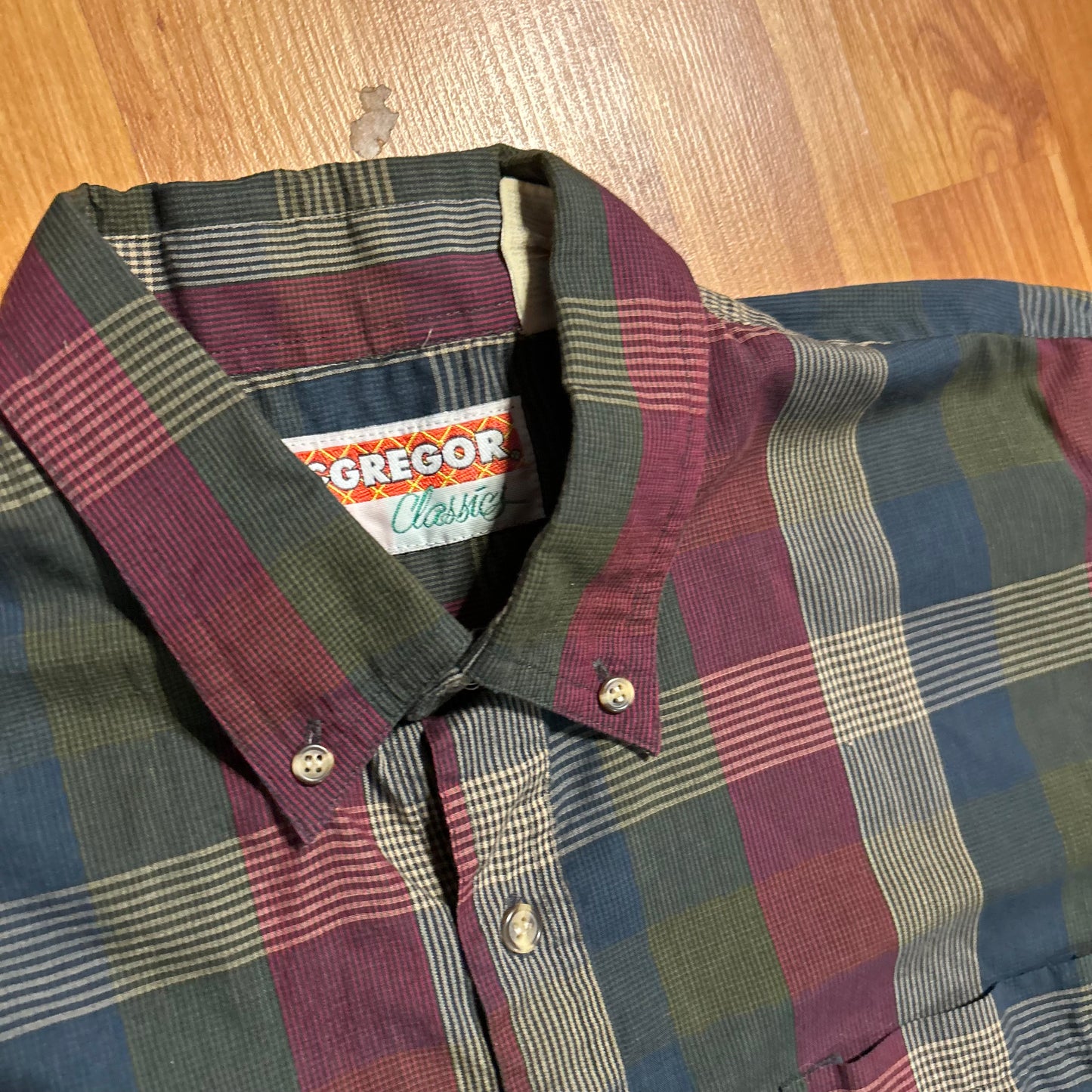 90’s McGregor Classic Red Blue Green Plaid Button Down Shirt - XLarge - 24" x 31.5"