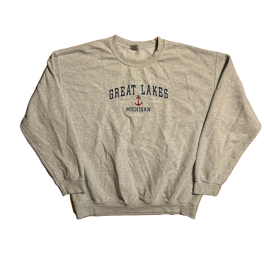 Great Lakes Michigan Grey Crewneck Sweatshirt - XLarge - 24" x 26.5"