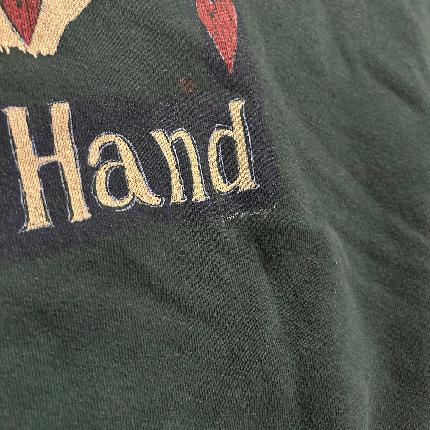 90’s Jerzees Heart in Hand Green Crewneck Sweatshirt - XLarge - 24" x 27"