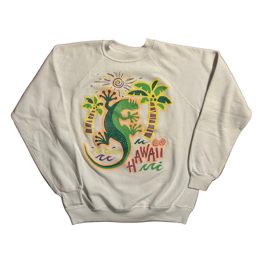 90’s Hanes Hawaii White Crewneck Sweatshirt - Medium - 21.5" x 25"