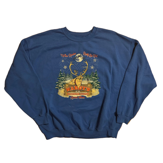 Hardy’s Reindeer Ranch Blue Crewneck Sweatshirt - XLarge - 25" x 26.5"