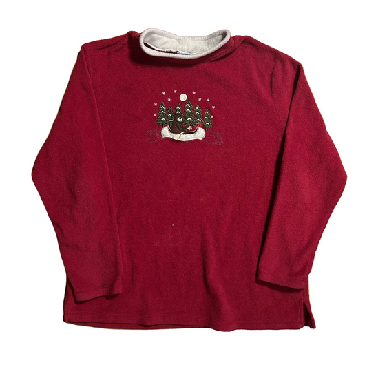 Croft and Barrow Bear Winter Maroon Fleece Crewneck Sweatshirt - Large - 23.5" x 28"