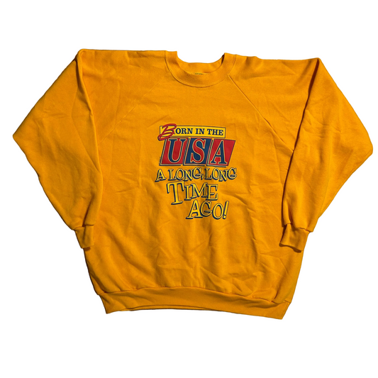 80/90’s Perfect T’s Made in the USA A Long Long Time Ago Yellow Crewneck Sweatshirt - XLarge - 28" x 31"