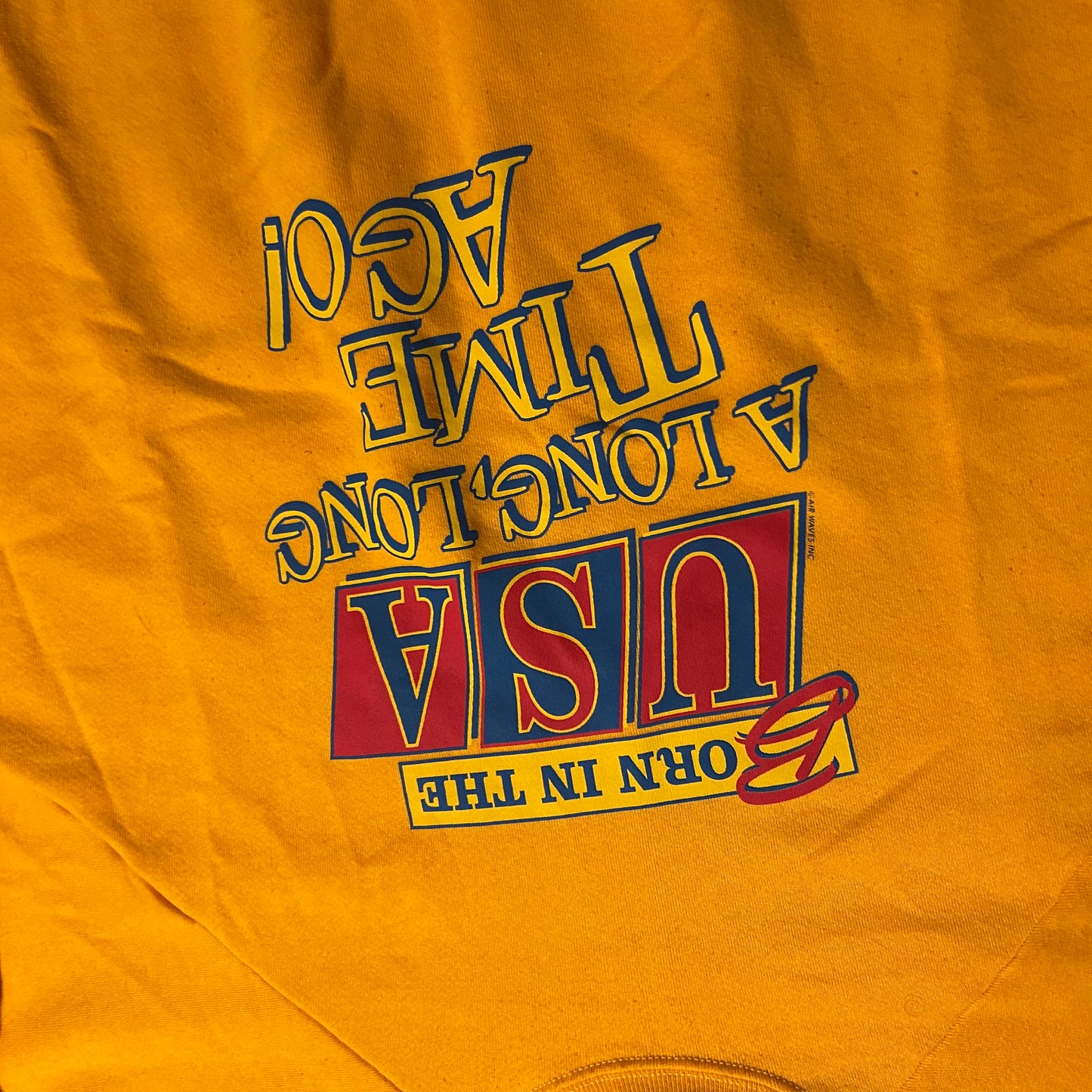 80/90’s Perfect T’s Made in the USA A Long Long Time Ago Yellow Crewneck Sweatshirt - XLarge - 28" x 31"