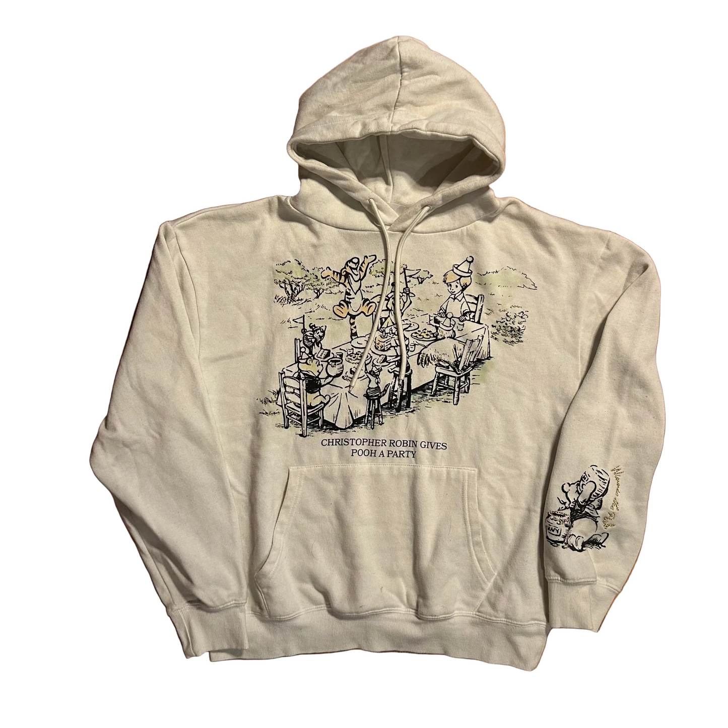 Disney Winnie the Pooh Christopher Robin Cream Hoodie Sweatshirt - XLarge - 24" x 23.5"