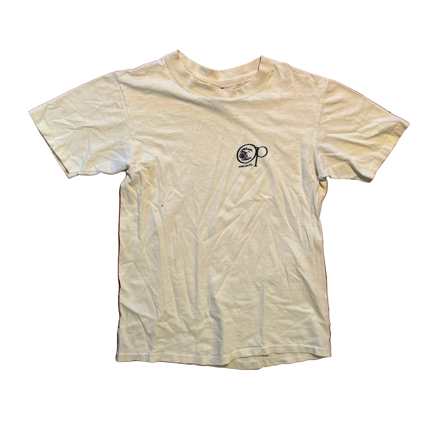 80/90's Ocean Pacific Yellow White Tshirt - Small - 18" x 25"