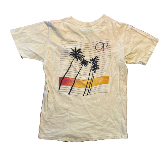 80/90's Ocean Pacific Yellow White Tshirt - Small - 18" x 25"