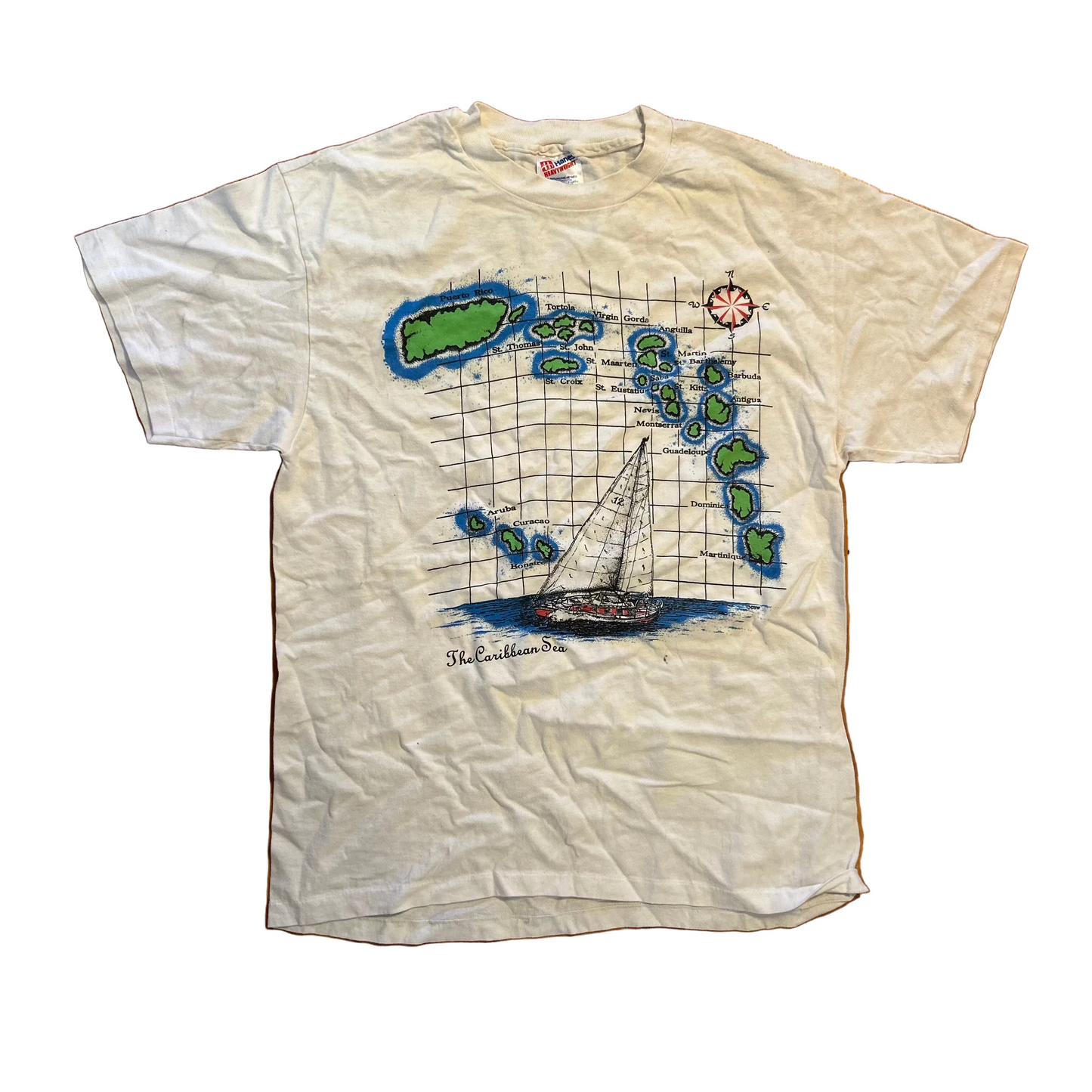 Caribbean Sea White Sailing Tshirt - Medium - 20" x 28"